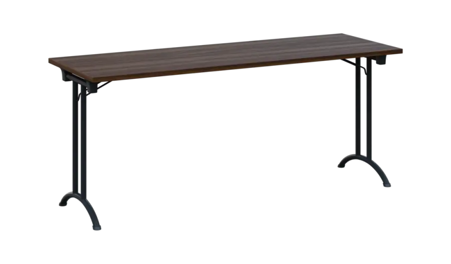 SLA 180 lak skládací jednací stůl 1800x600, deska 25 mm, podnož černý lak, deska ořech královský